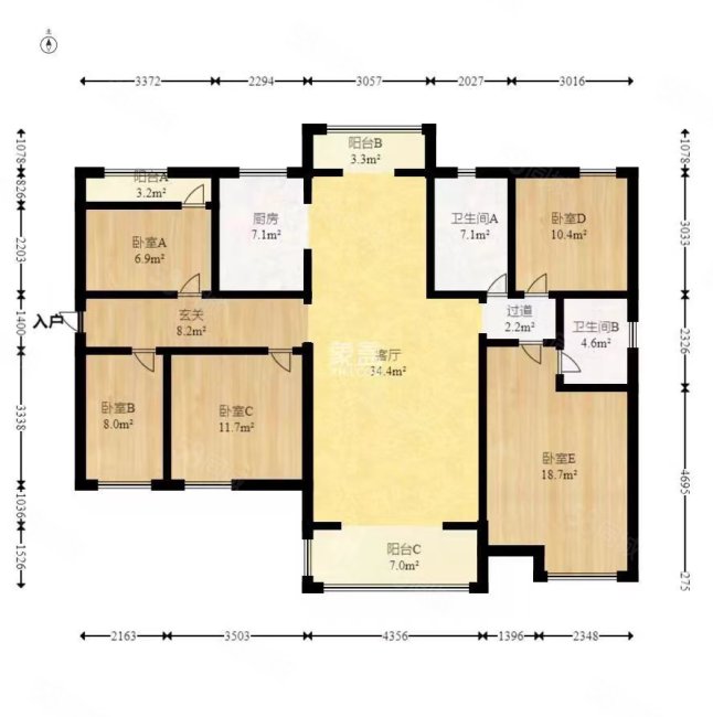 德奥悦东方4室2厅2卫141.55㎡南北188万