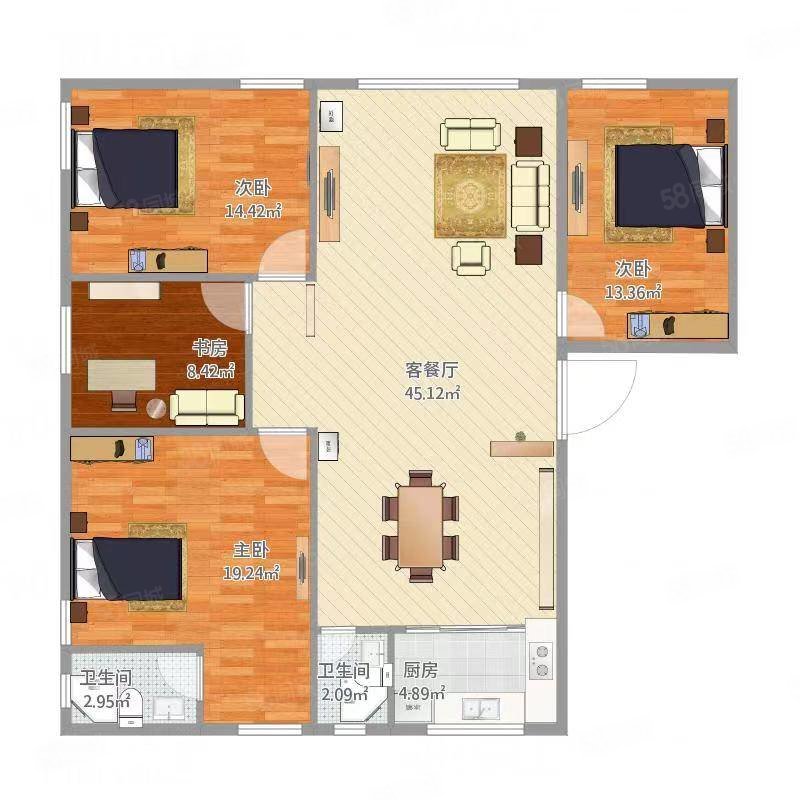 兴南阳光悦府3室2厅2卫127.45㎡南北73万