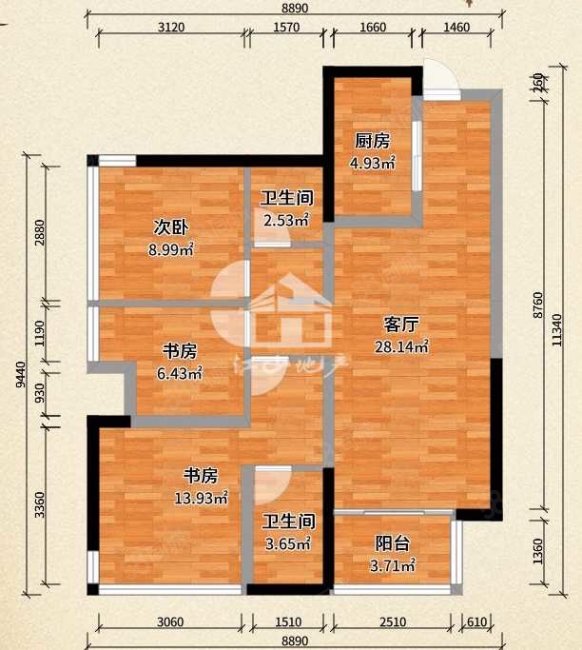 万科城(北区)3室2厅2卫91㎡南112万