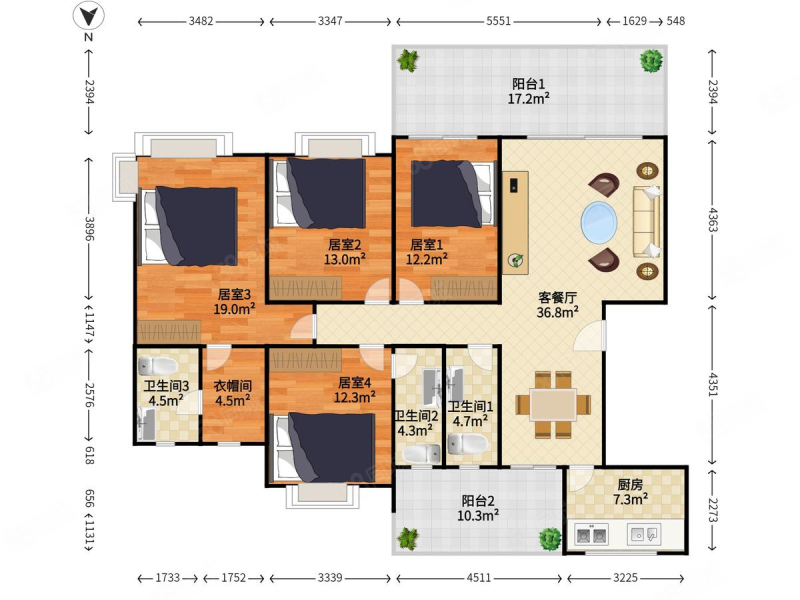 德宝怡高德区4室2厅3卫173.13㎡南北245万