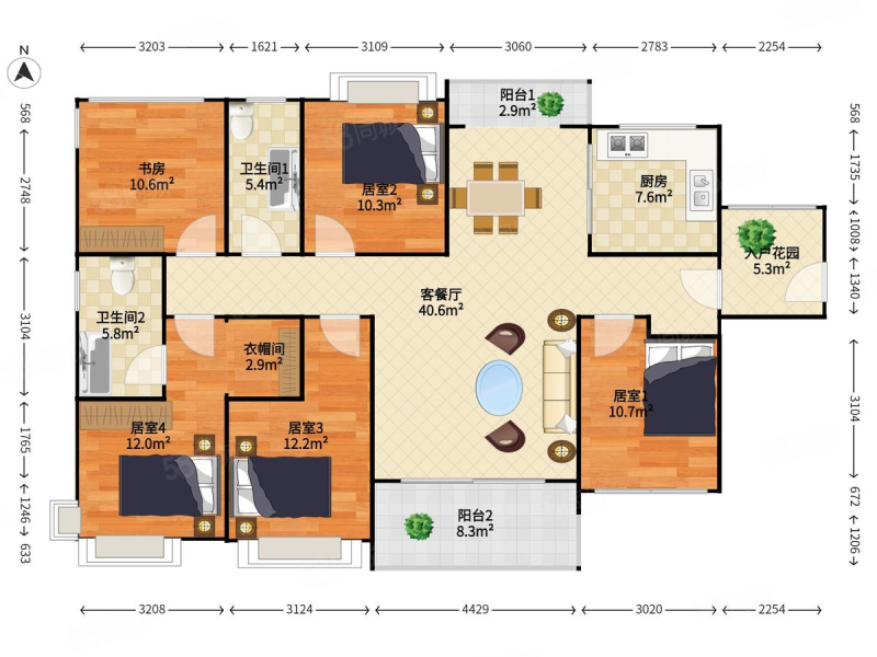 广州融创文旅城4室2厅2卫147.25㎡南北335万