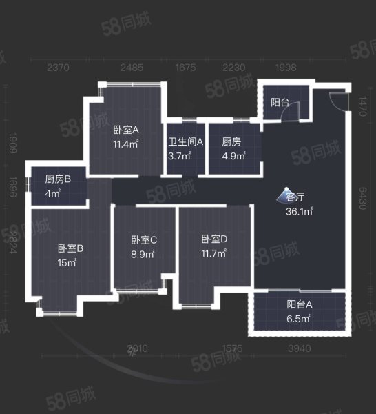 蓝光雍锦半岛4室2厅2卫117.8㎡南北84.8万