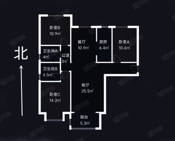 东南智汇城香峪园3室2厅2卫126㎡南北248万