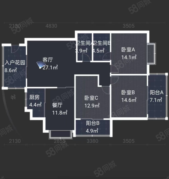 绿洲富城3室2厅2卫132.42㎡南北95万