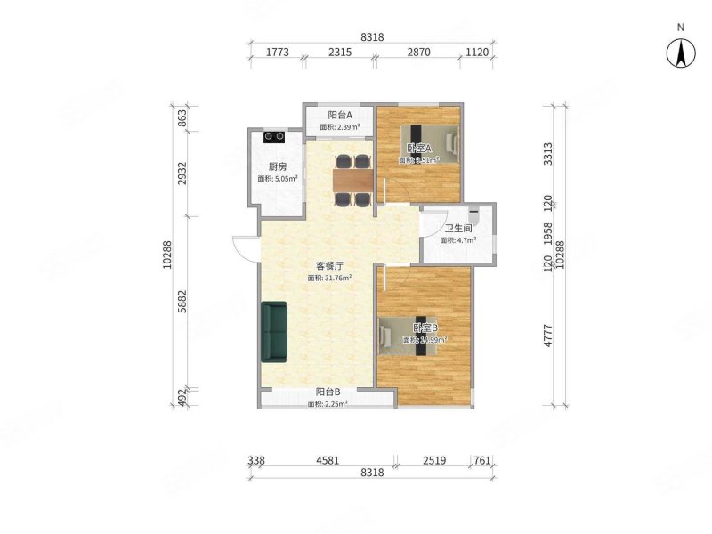 友谊壹品天城(A区)2室2厅1卫96.91㎡南北229万