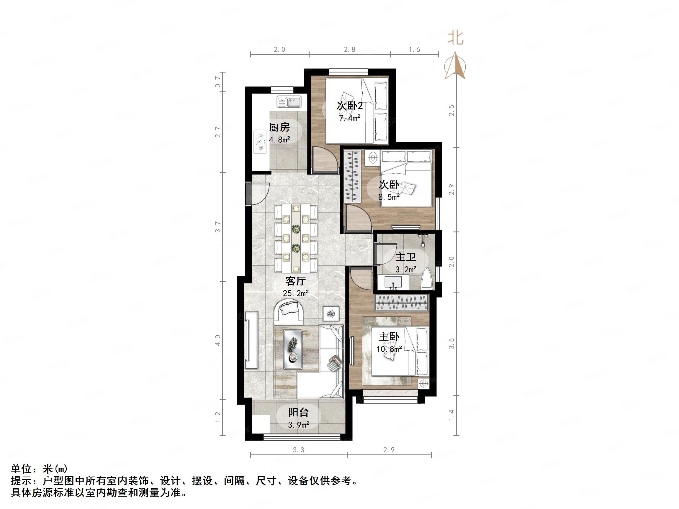 新城香溢紫郡3室2厅1卫99.9㎡南北115万