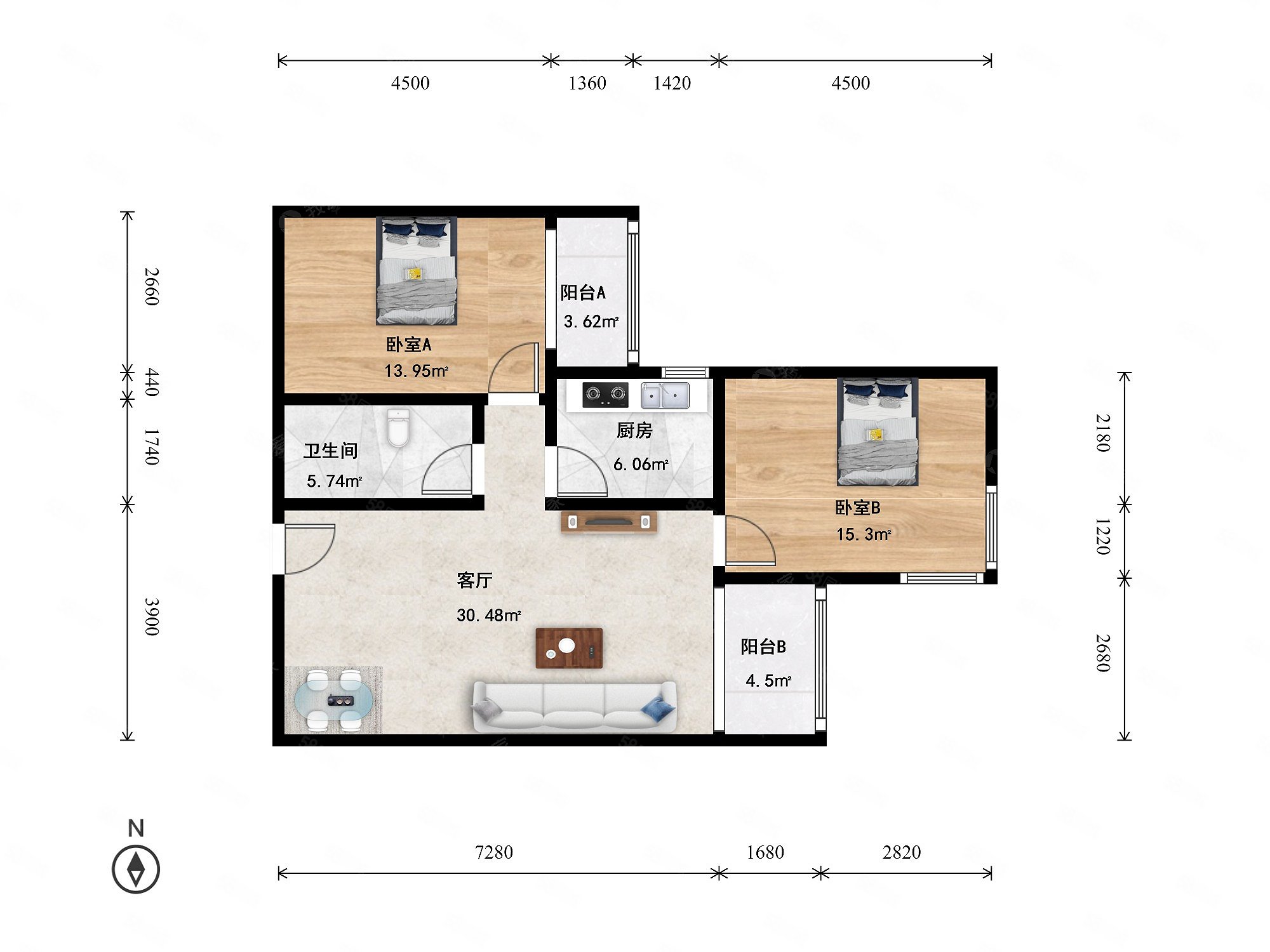 裕隆园2室1厅1卫110.43㎡东南559万