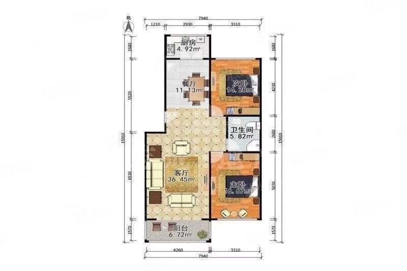 荷香园2室1厅1卫105.5㎡南北152万