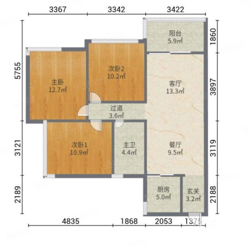 雅泰新村3室2厅1卫90㎡南北55万