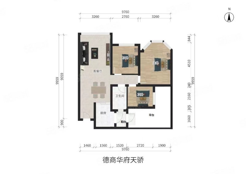 德商华府天骄3室2厅1卫65.43㎡东143万