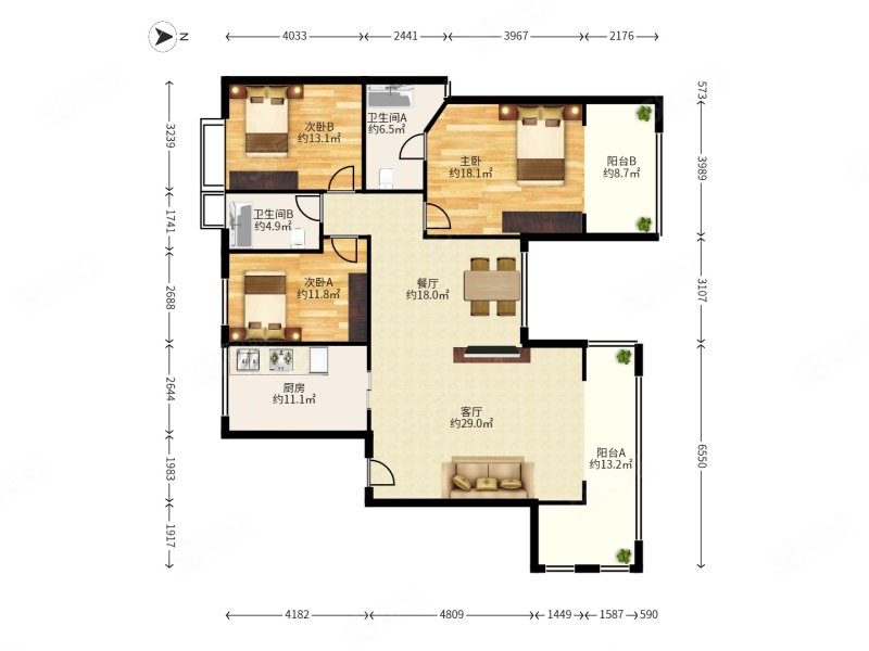 桐梓林欧城3室2厅2卫148㎡南北408万