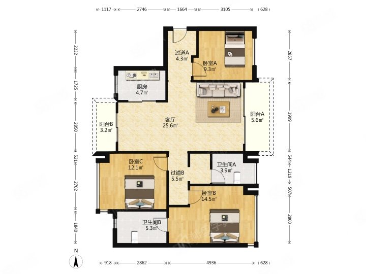 万景蓉元3室2厅2卫110.85㎡东248万