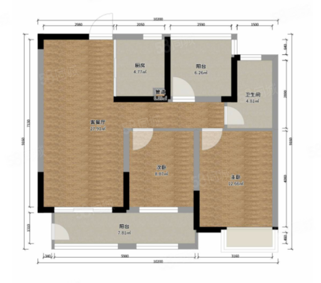 中梁玖号院3室2厅2卫120㎡南北155万