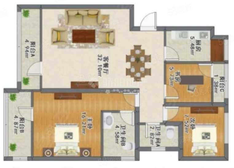 泰山公寓3室2厅2卫178㎡南北169万