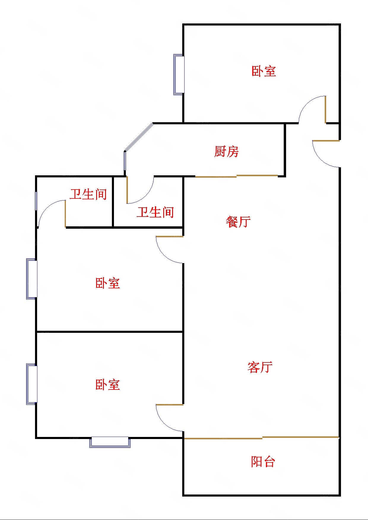 中山二院宿舍3室2厅2卫106.82㎡东南360万