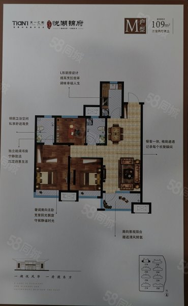 天一仁和悦湖锦府3室1厅2卫109.49㎡南北93万