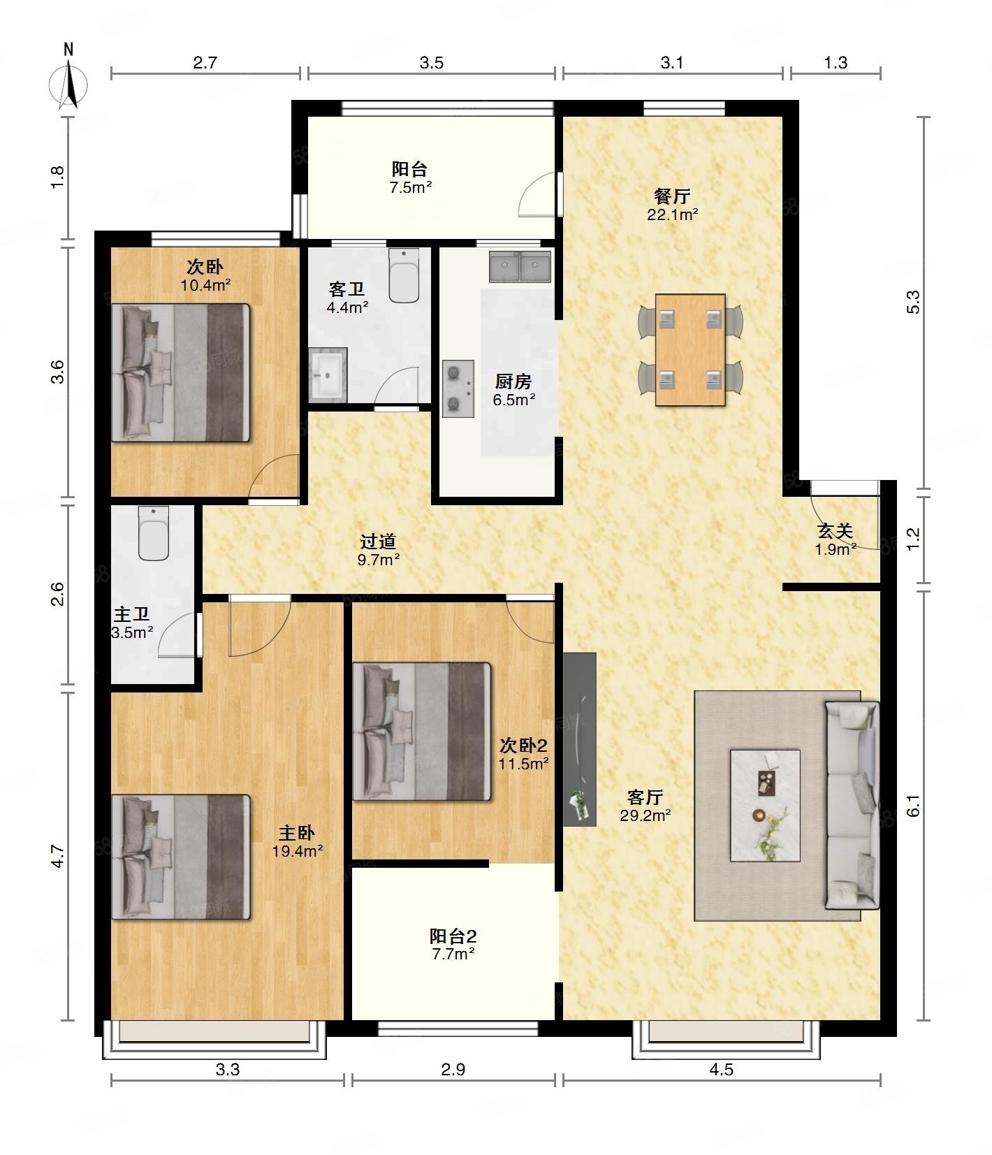 馨泉园3室2厅2卫128㎡东51万