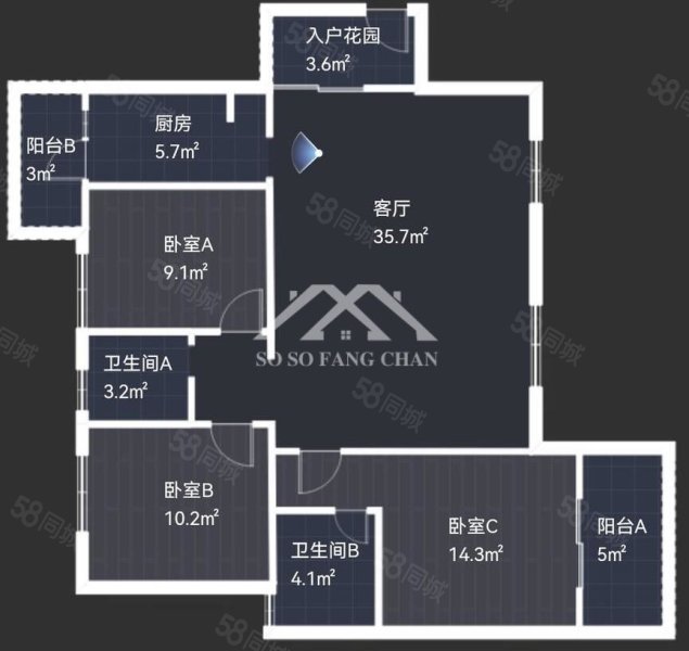浦东新城3室2厅2卫120㎡南北47.5万