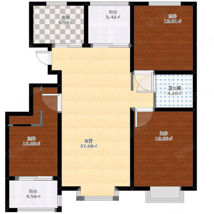 万城华府3室2厅2卫112㎡南北40万