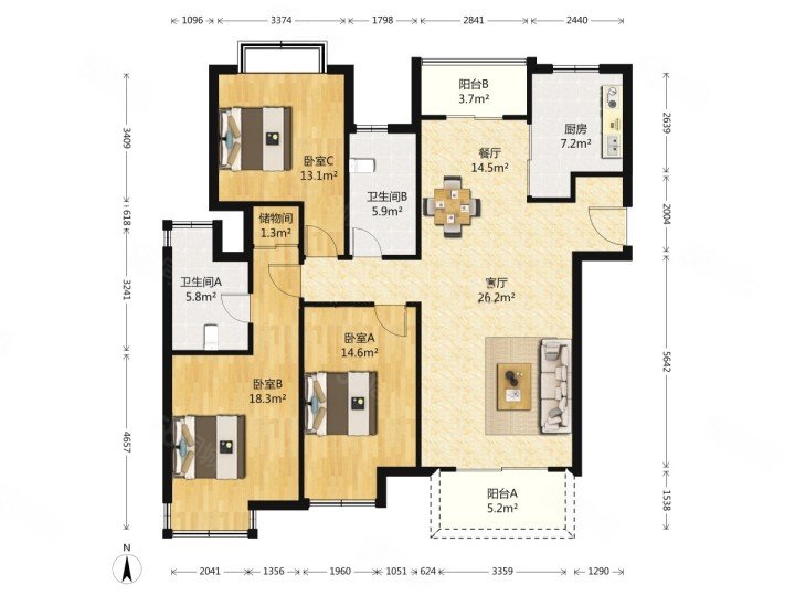 银杏家园(北区)3室2厅2卫138㎡南北1173万