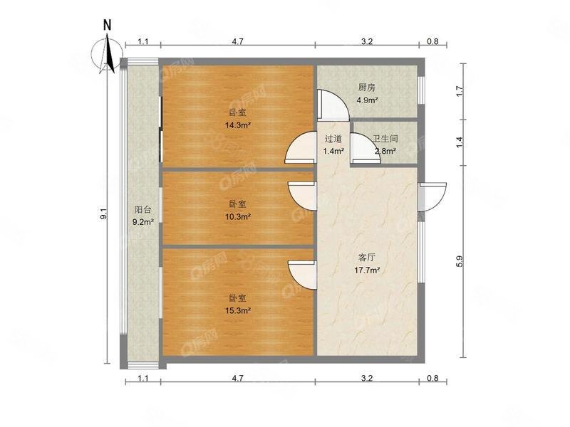 园林局小区3室1厅1卫100㎡西220万