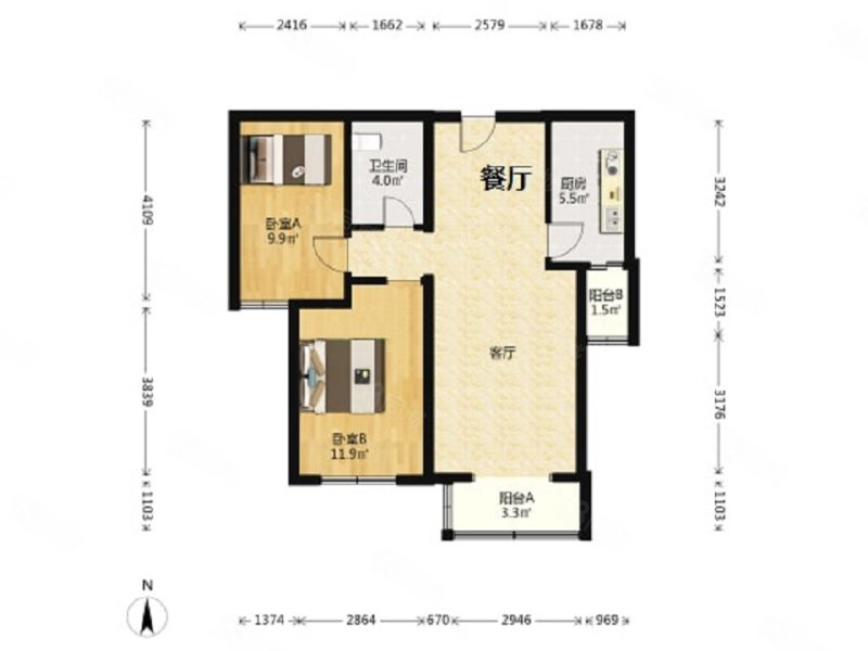 住总旗胜家园(西区)2室2厅1卫89.2㎡南438万