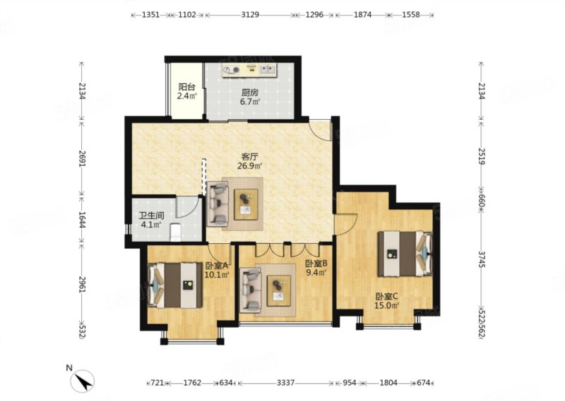 泰丰御园2室2厅1卫89㎡南165万