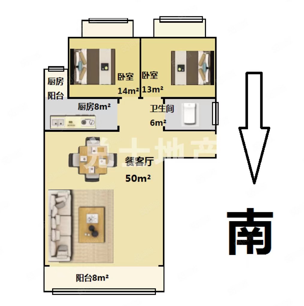 卓悦居8-9座2室2厅1卫92.06㎡南北950万