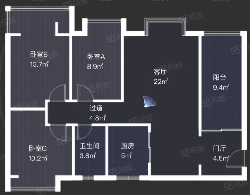 和泰锦苑3室2厅1卫90㎡南北63万