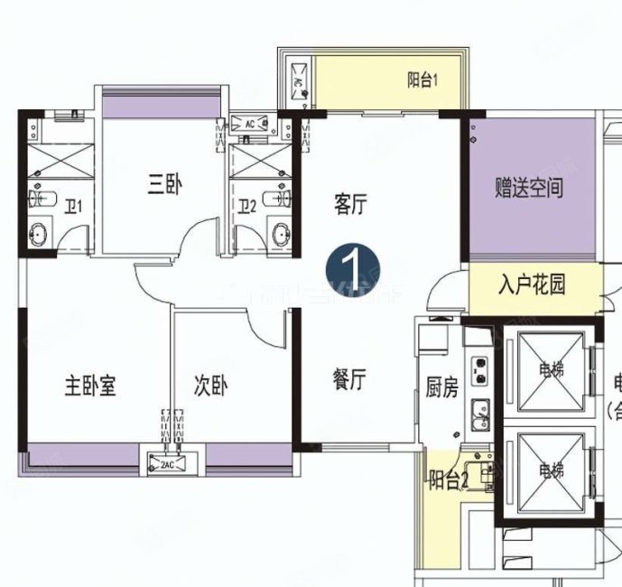 中天未来方舟E4组团3室2厅2卫118.64㎡南北99万