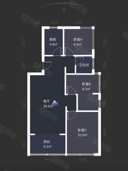 文德艺墅3室2厅1卫94.19㎡南94万