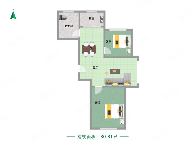 新湖明珠城2室1厅1卫80.15㎡南北102万