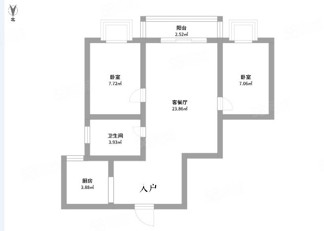 九坤五环华城2室2厅1卫89.26㎡南北65万