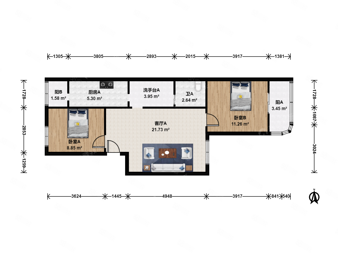 蘋果園四區(qū)2室1廳1衛(wèi)80.02㎡東西305萬