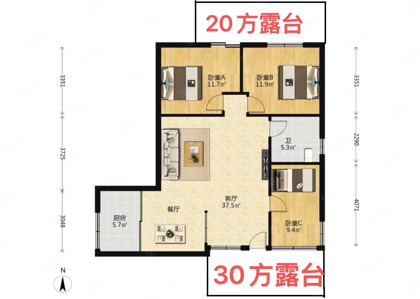 联发名苑3室2厅1卫96㎡南285万