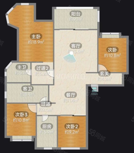 臣功新天地4室2厅2卫148㎡南北92万