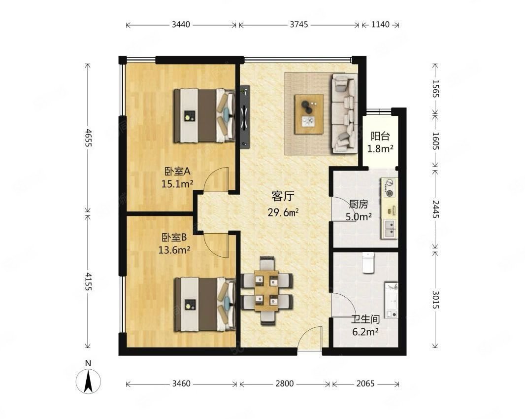 遠(yuǎn)洋新干線2室2廳1衛(wèi)99.79㎡南北639萬(wàn)
