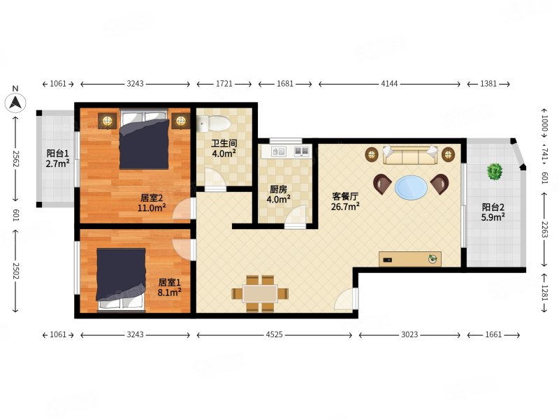 万科四季花城(北区)2室2厅1卫74㎡东360万