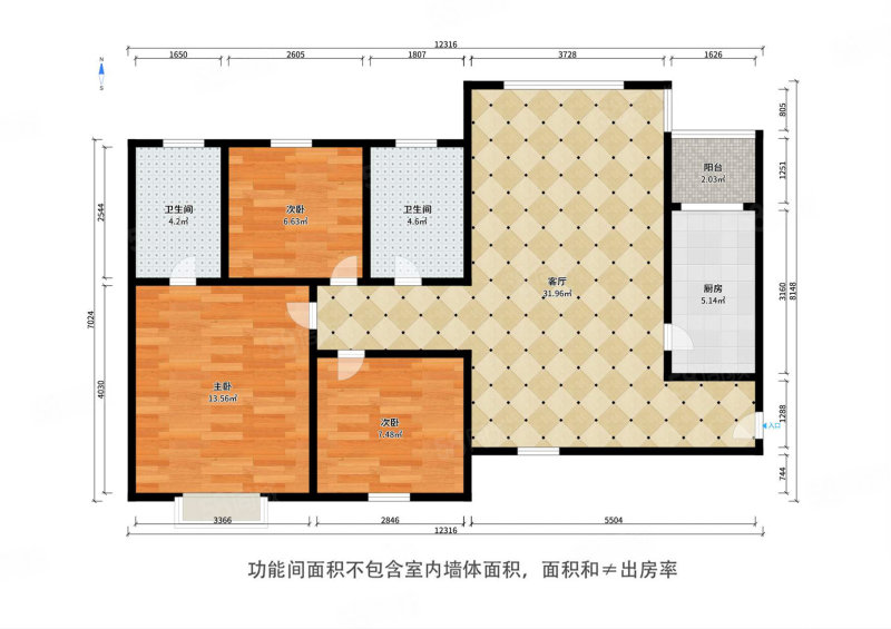 宸宜花园3室2厅2卫98.33㎡南142万