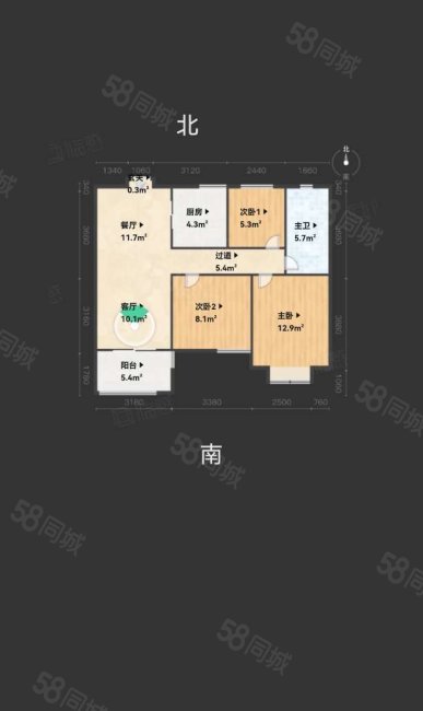 沙利港府3室2厅1卫86㎡南北135万