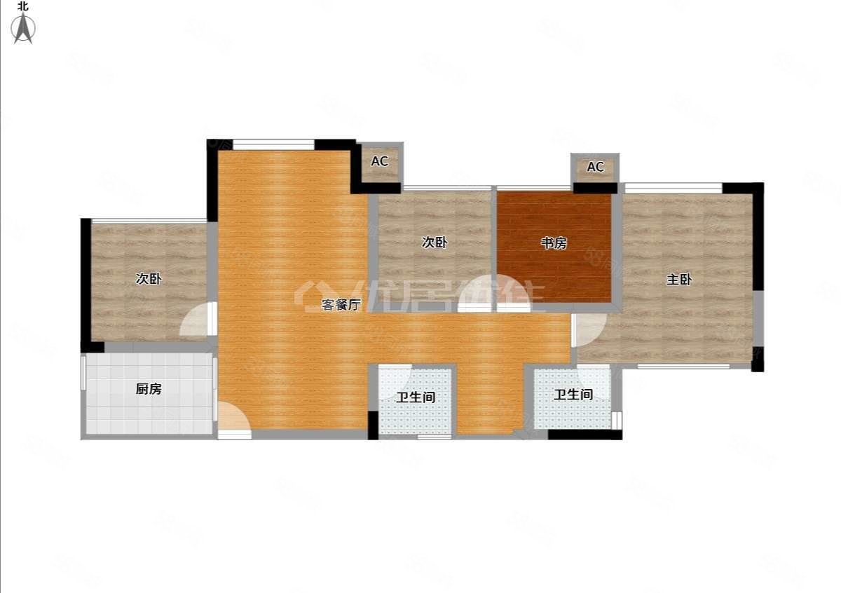 荣和山水绿城(二期)4室2厅2卫90.28㎡南北106万