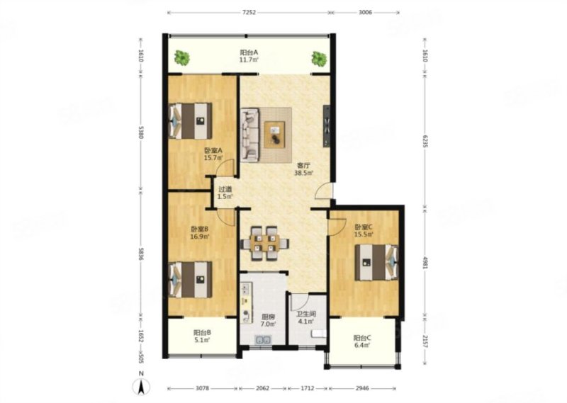 建北生活小区3室2厅1卫137.26㎡南135万