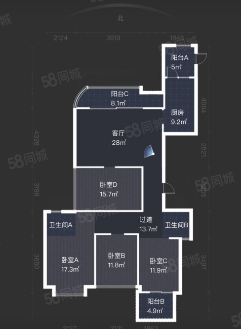 融信上江城4室2厅2卫146㎡南北160万