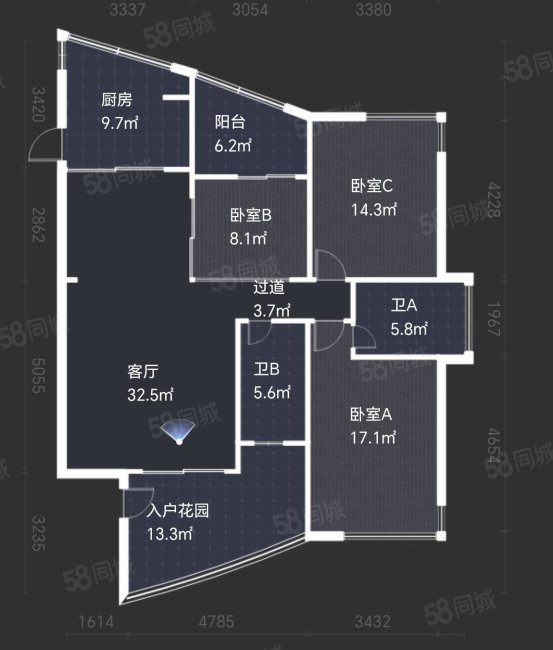 公园壹号3室2厅2卫133㎡南北273万