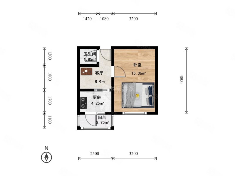 胜古南里1室1厅1卫37.37㎡南290万