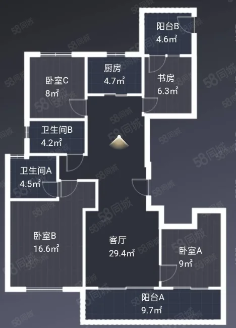 鹿岛万象天地4室2厅2卫129㎡南北205万