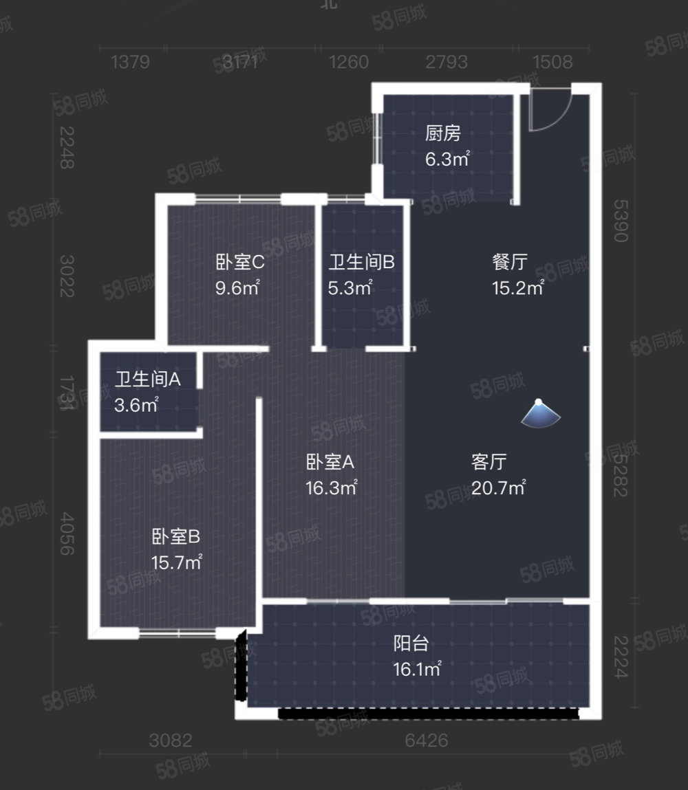 都市阳光花园3室2厅2卫123㎡南北172万