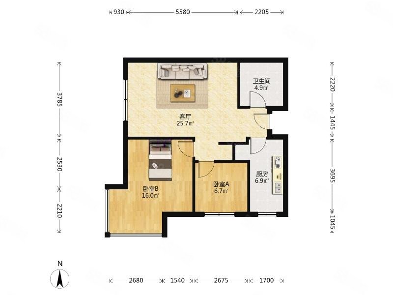 九州国际2室1厅1卫84.68㎡西南310万