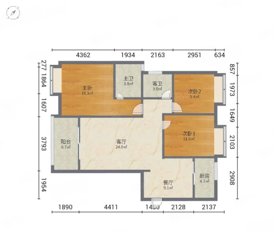 招商兰溪谷(南区)3室2厅2卫105㎡南北82万