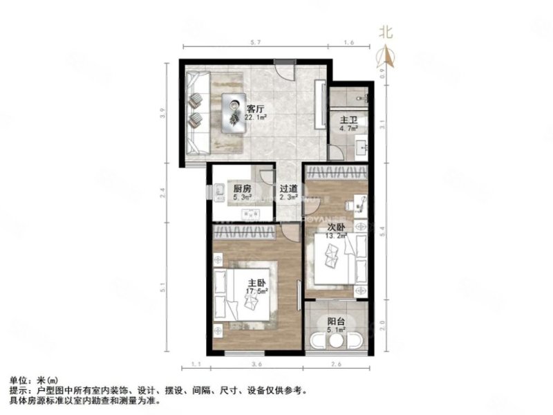 三箭瑞福苑2室2厅1卫94.5㎡南北220万